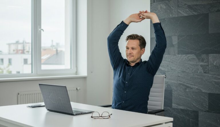 Man Stretching in His Office