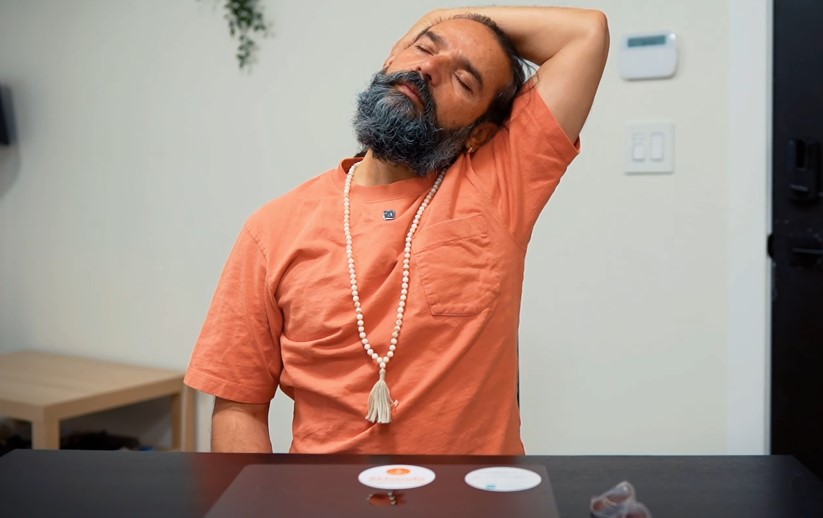 Gentle neck stretch, promoting relaxation and relieving tension